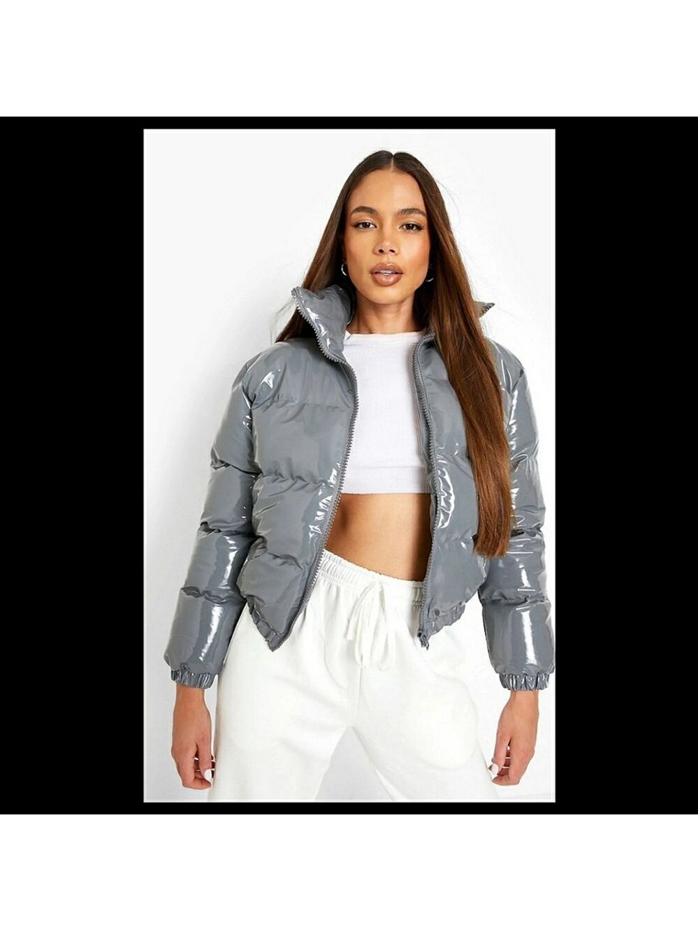 💋BOOHOO PUFF COAT HIGH SHINE FUNNEL NECK!!!